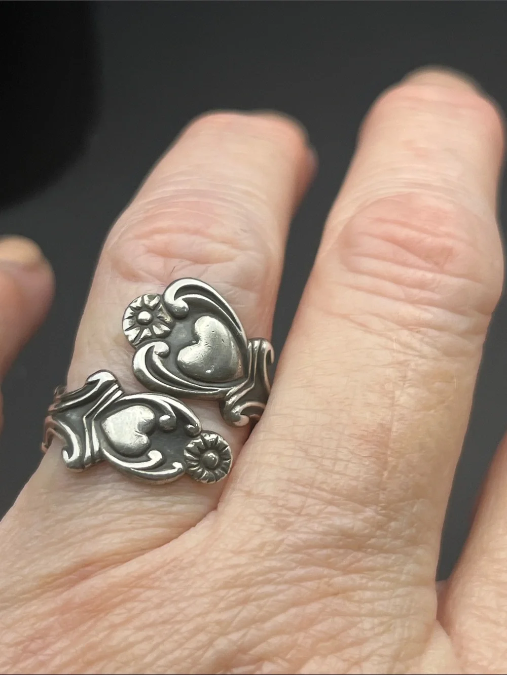 Avon Sterling Silver double heart “Spoon” ring size 7.5